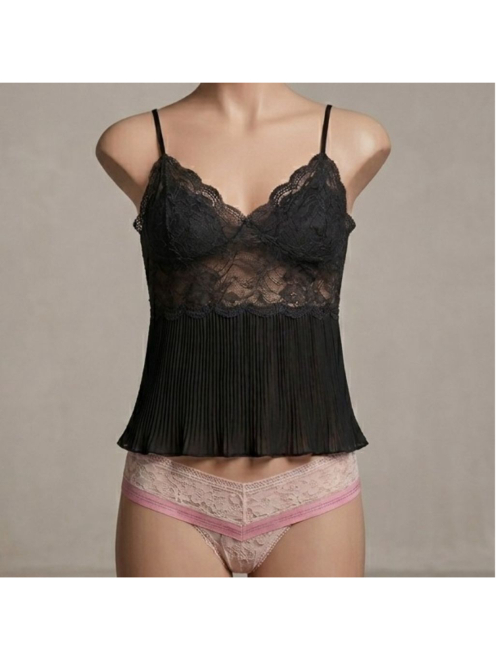 New Victoria's Secret Black Lace Chemise & Pink Thong Set S/XS